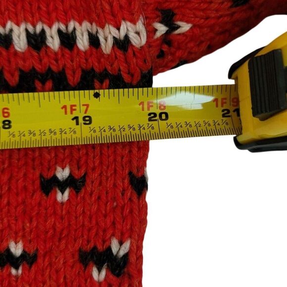 Red Fair Isle Thick Handknit Turtle Neck Vintage 70's Sweater l Size M - Picture 5 of 5
